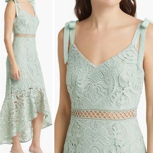 Lulu’s Won Your Heart Sage Green Lace Tie-Strap high-Low midi dress XS mint
